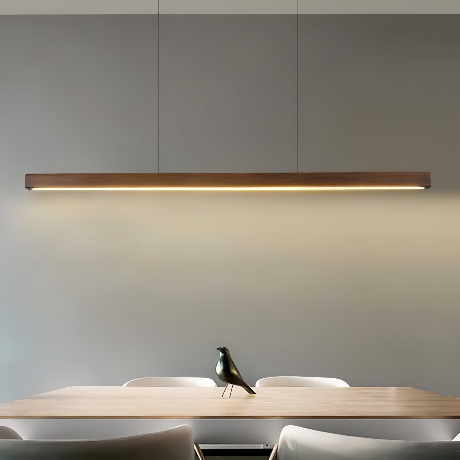Minimalist Walnut Wood Linear Hanging Light Bar for Office and Dining Area