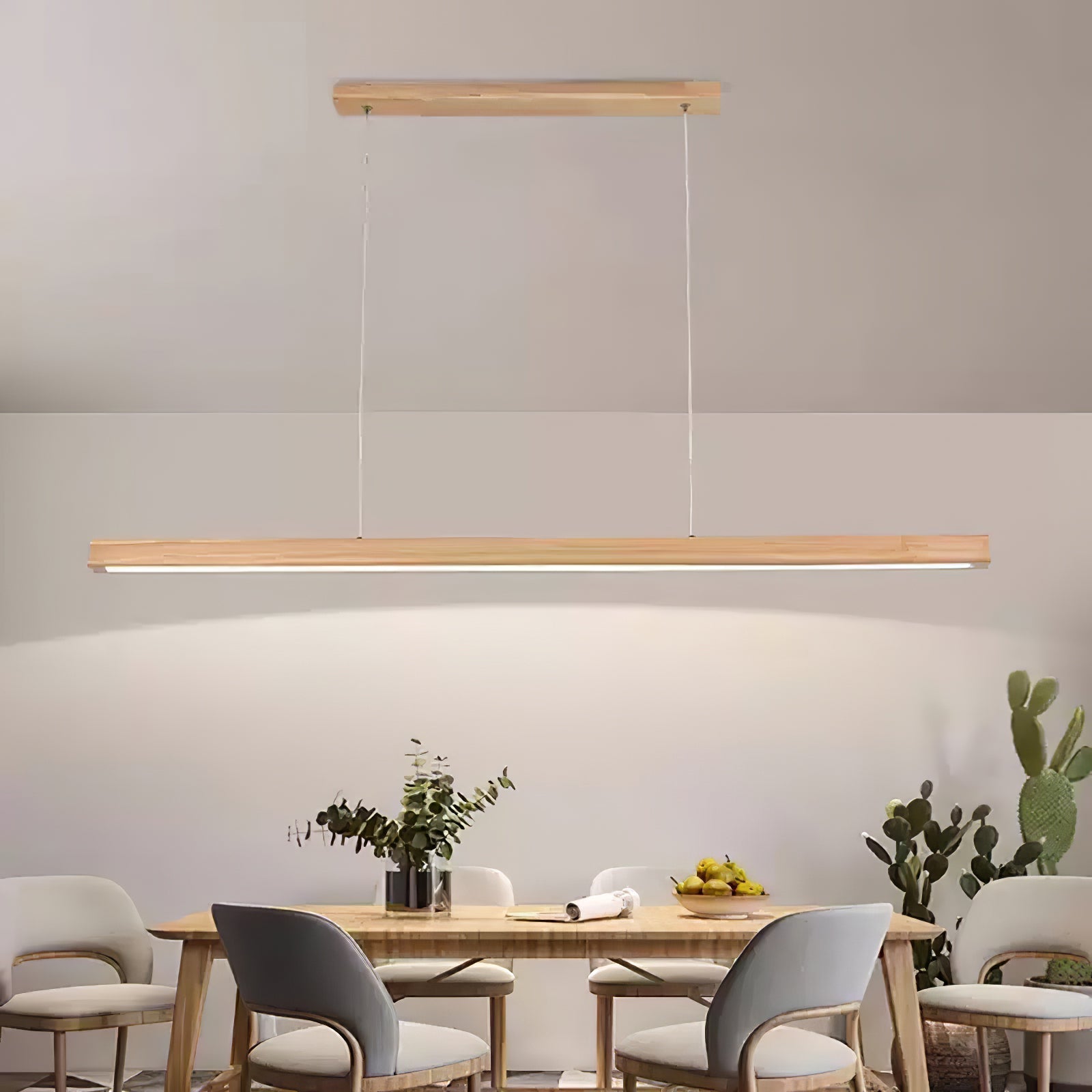 Minimalist Walnut Wood Linear Hanging Light Bar for Office and Dining Area