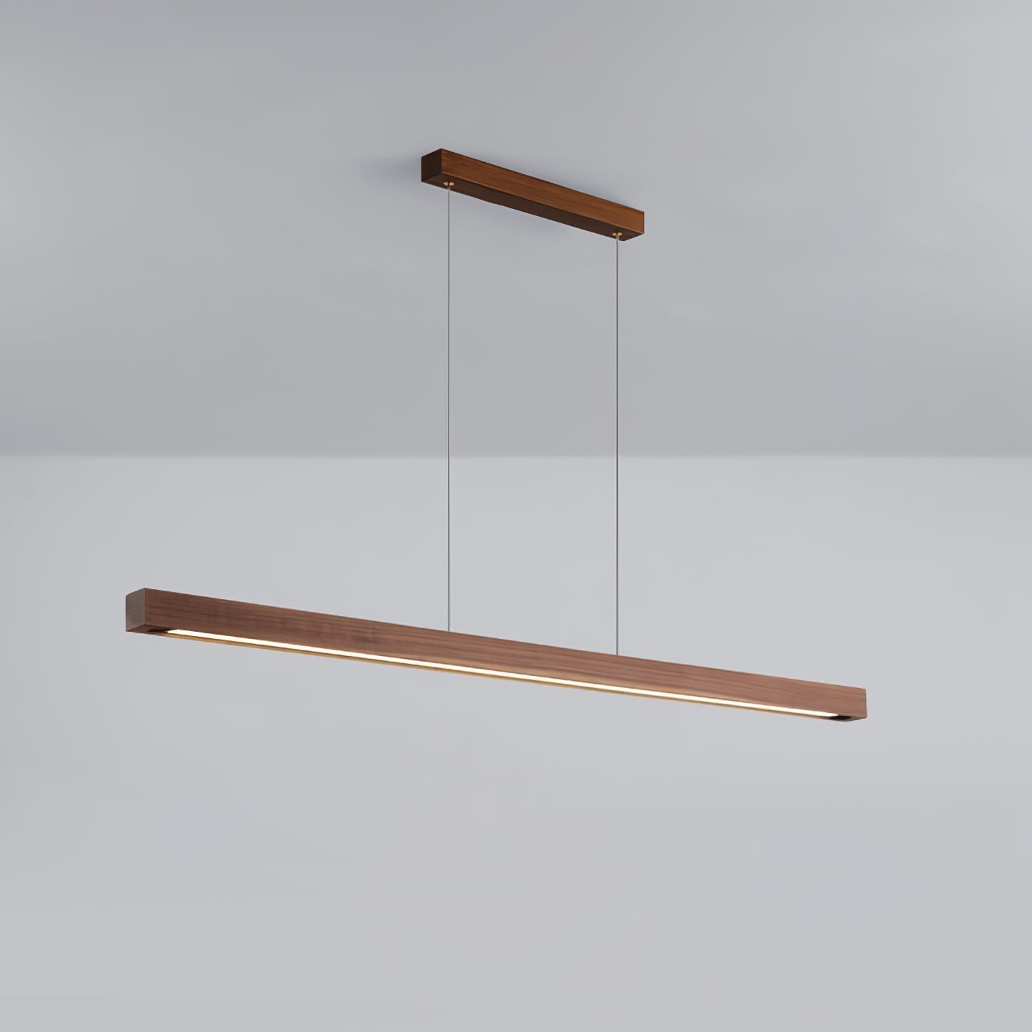 Minimalist Walnut Wood Linear Hanging Light Bar for Office and Dining Area
