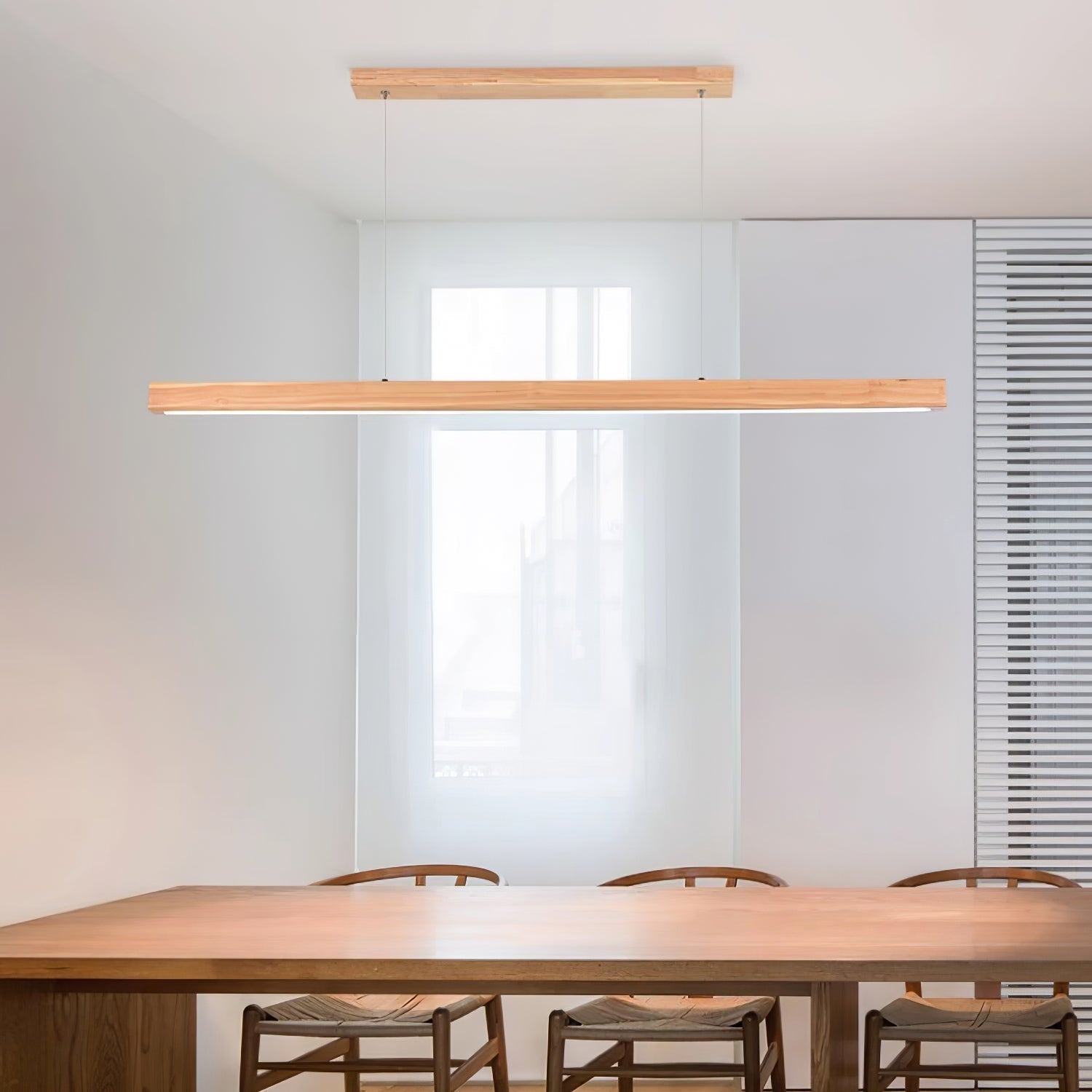 Minimalist Walnut Wood Linear Hanging Light Bar for Office and Dining Area