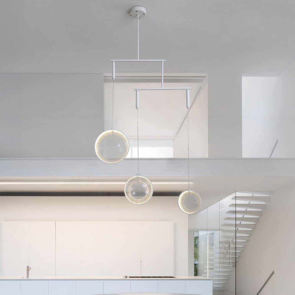 Minimalist White Focus LED Pendant Light Dimmable Ring Chandelier with 3 6 or 9 Lights for High Ceiling