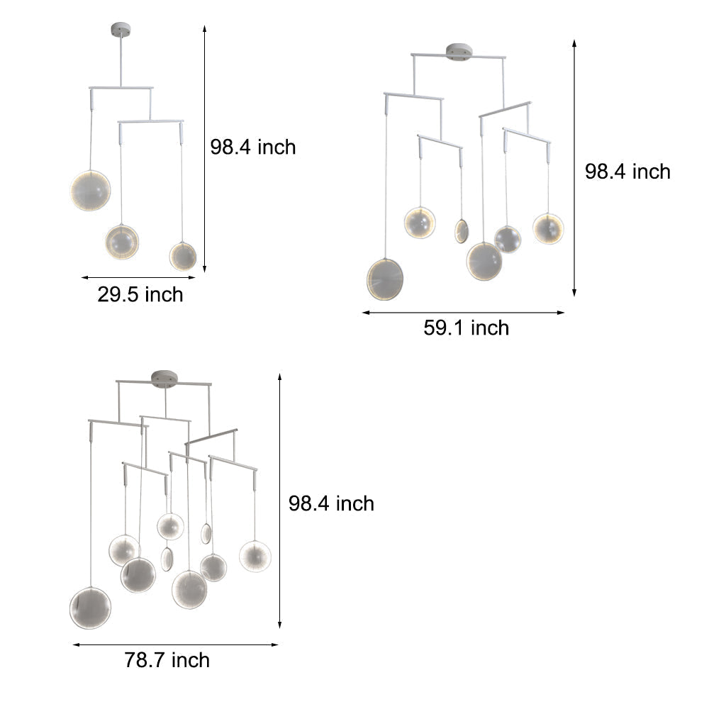 Minimalist White Focus LED Pendant Light Dimmable Ring Chandelier with 3 6 or 9 Lights for High Ceiling