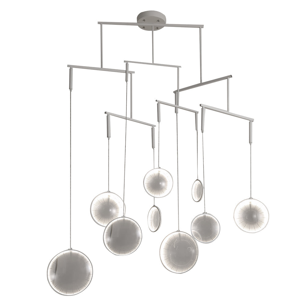 Minimalist White Focus LED Pendant Light Dimmable Ring Chandelier with 3 6 or 9 Lights for High Ceiling