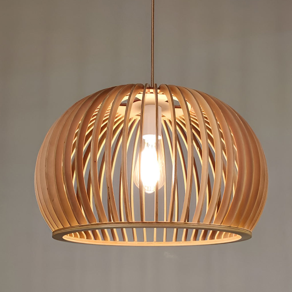 Minimalist Wood Pumpkin Lantern Chandelier Nordic Kitchen Pendant Lighting Fixture
