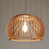 Minimalist Wood Pumpkin Lantern Chandelier Nordic Kitchen Pendant Lighting Fixture
