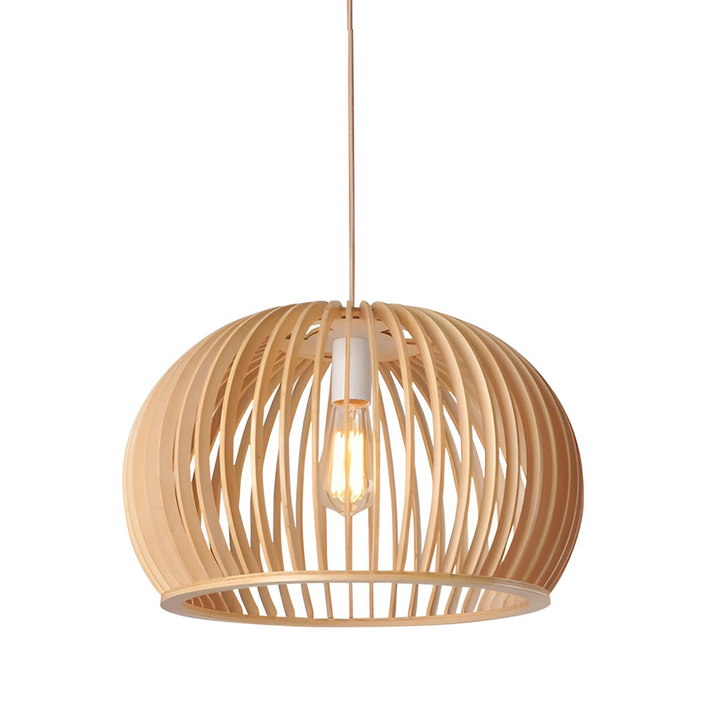 Minimalist Wood Pumpkin Lantern Chandelier Nordic Kitchen Pendant Lighting Fixture