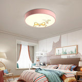 Cute Dog Pattern LED Flush Mount Ceiling Light Circular Metal Drum Fixture for Kids Bedroom