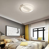 Modern Circular LED Flush Mount Ceiling Light with Metal Frame and PVC Shade for Bedroom and Living Room