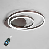 Modern Dimmable Double Ring LED Flush Mount Ceiling Light with Remote in Coffee Finish