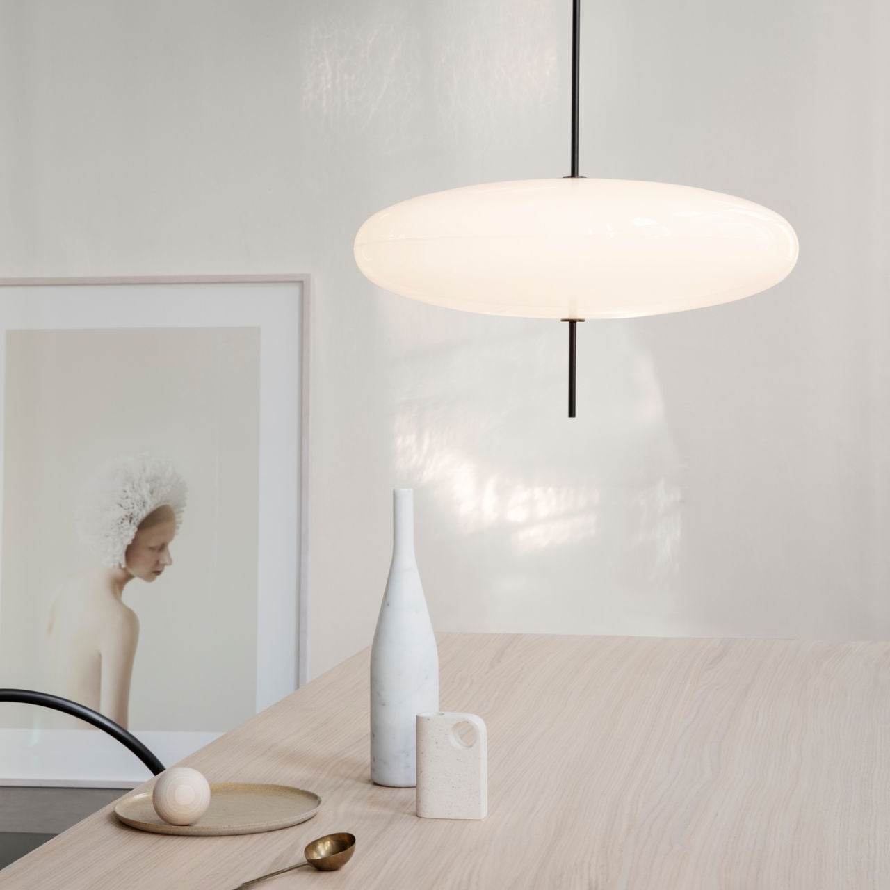 Model 2065 Mid Century Modern Pendant Lamp Opalescent Saucer Suspension Light
