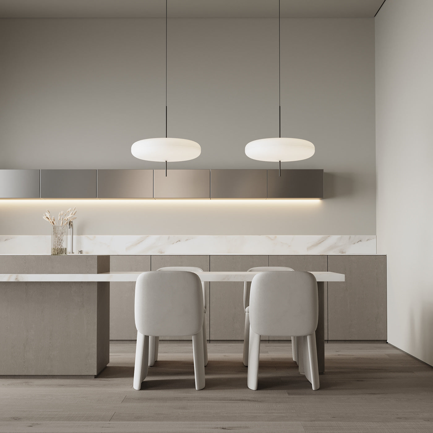 Model 2065 Mid Century Modern Pendant Lamp Opalescent Saucer Suspension Light