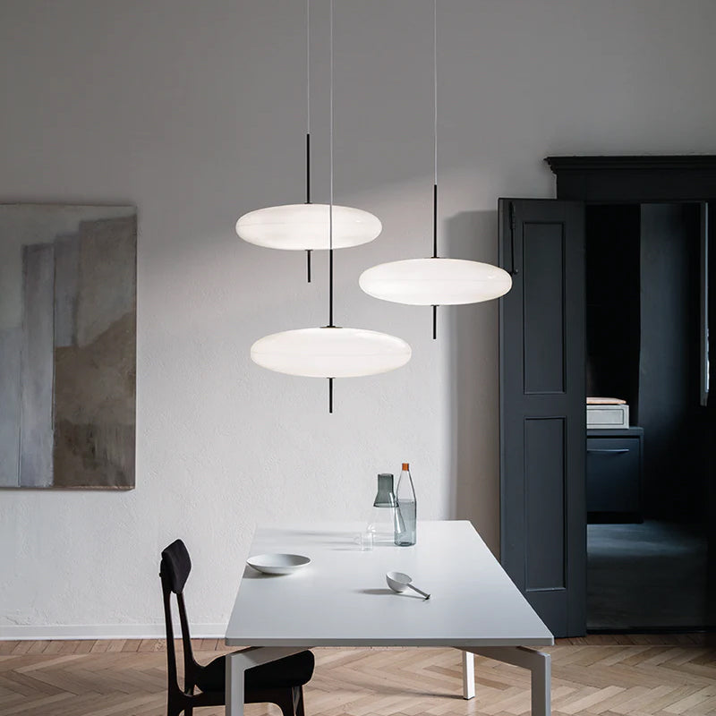 Model 2065 Mid Century Modern Pendant Lamp Opalescent Saucer Suspension Light