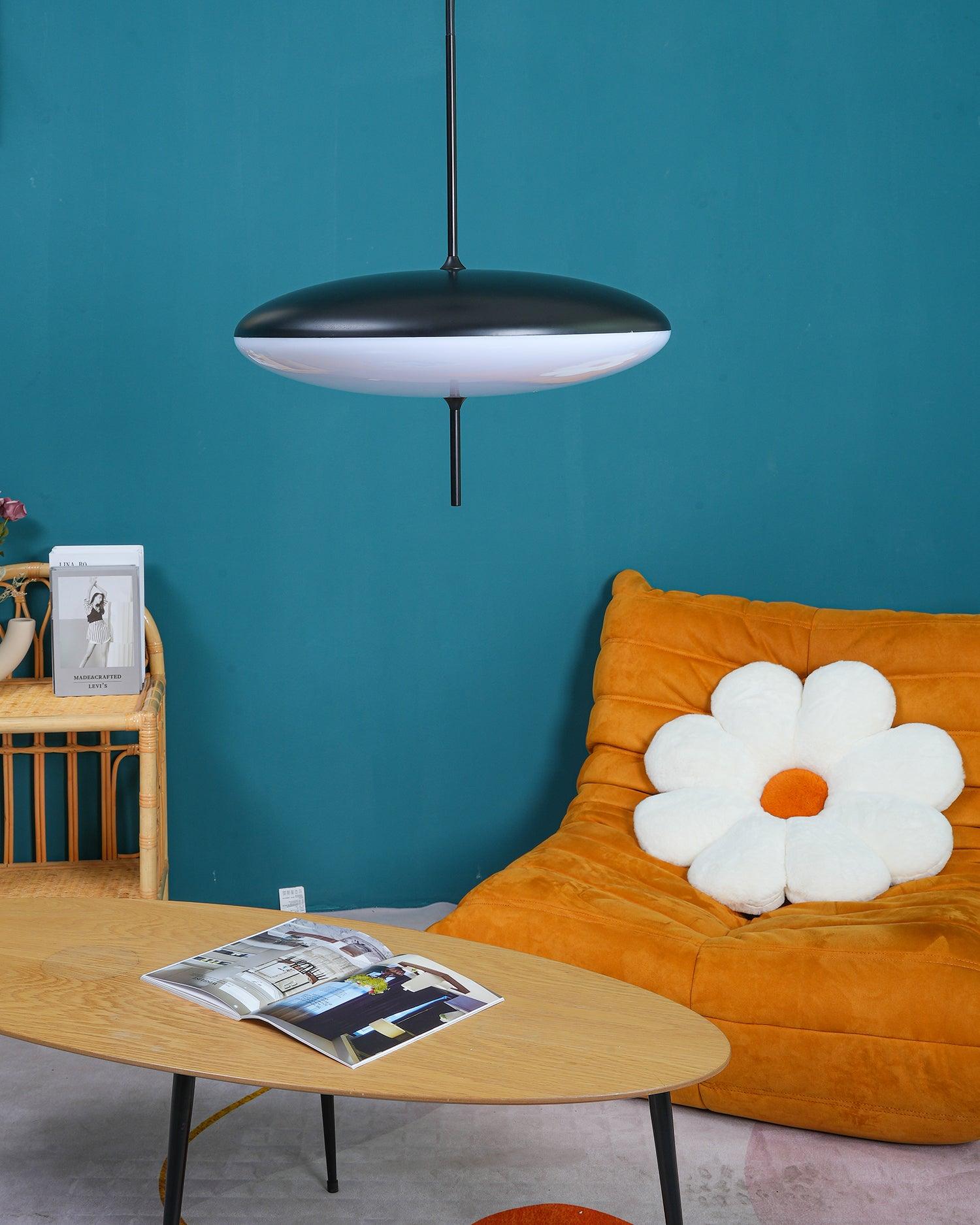 Model 2065 Mid Century Modern Pendant Lamp Opalescent Saucer Suspension Light