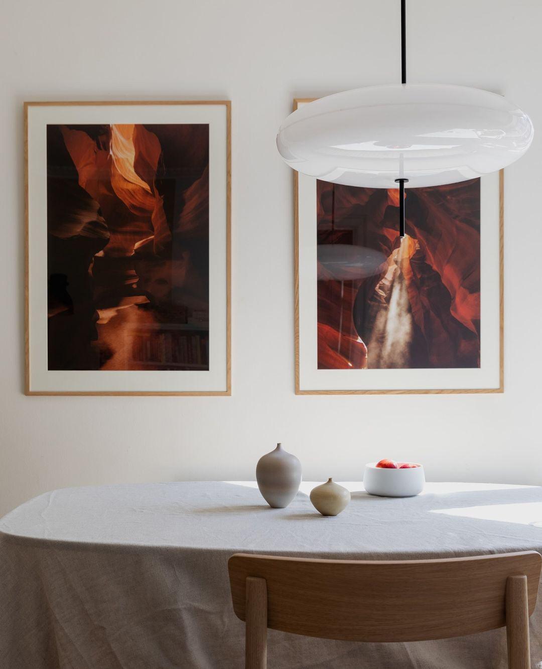 Model 2065 Mid Century Modern Pendant Lamp Opalescent Saucer Suspension Light