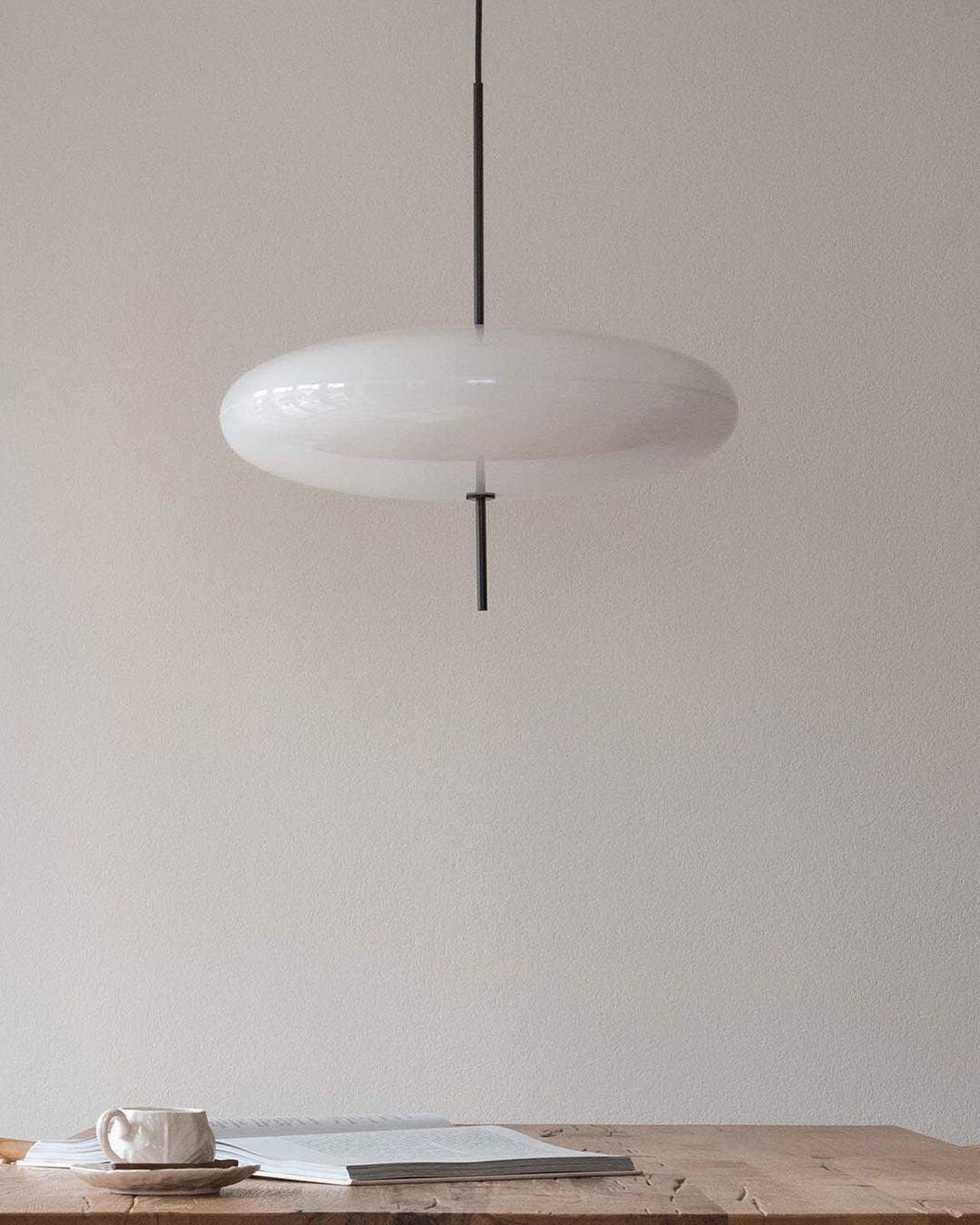 Model 2065 Mid Century Modern Pendant Lamp Opalescent Saucer Suspension Light