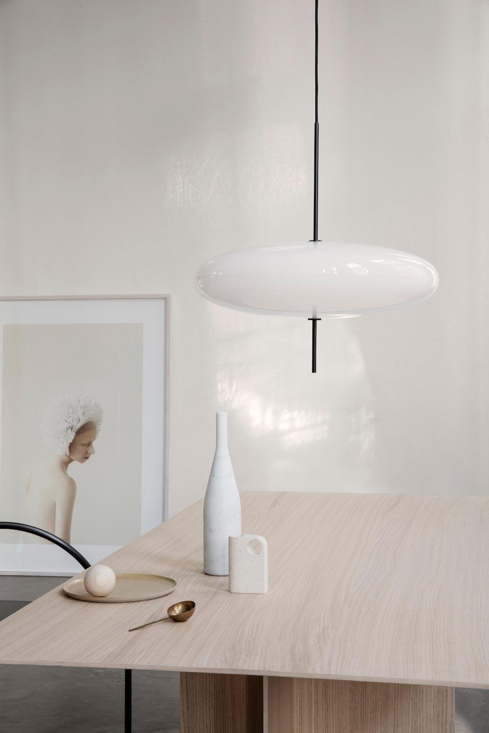 Model 2065 Mid Century Modern Pendant Lamp Opalescent Saucer Suspension Light