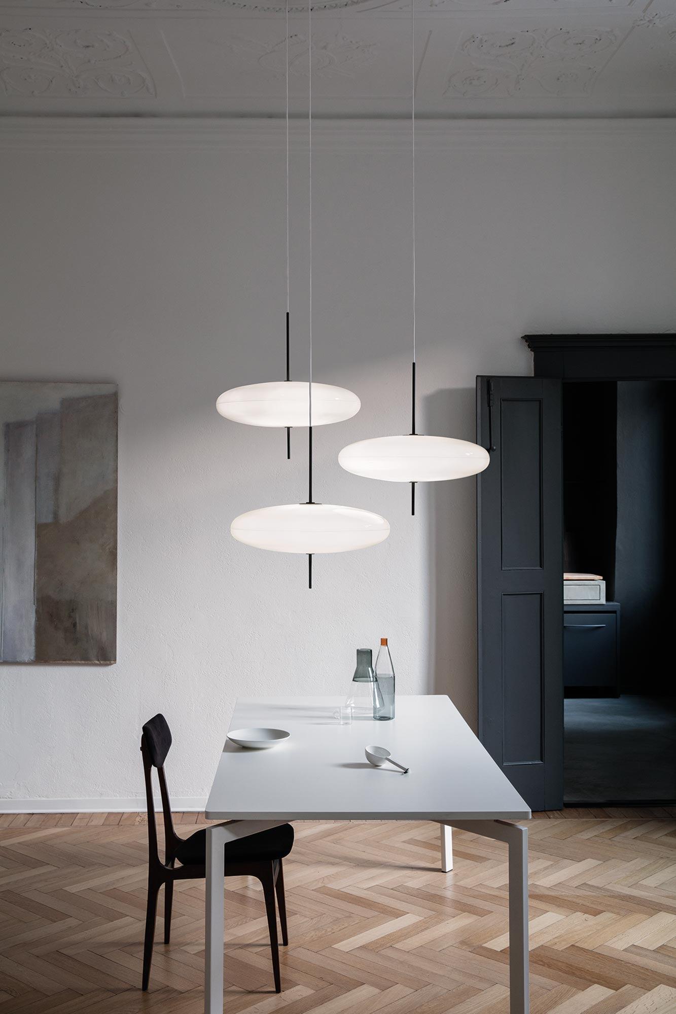 Model 2065 Mid Century Modern Pendant Lamp Opalescent Saucer Suspension Light