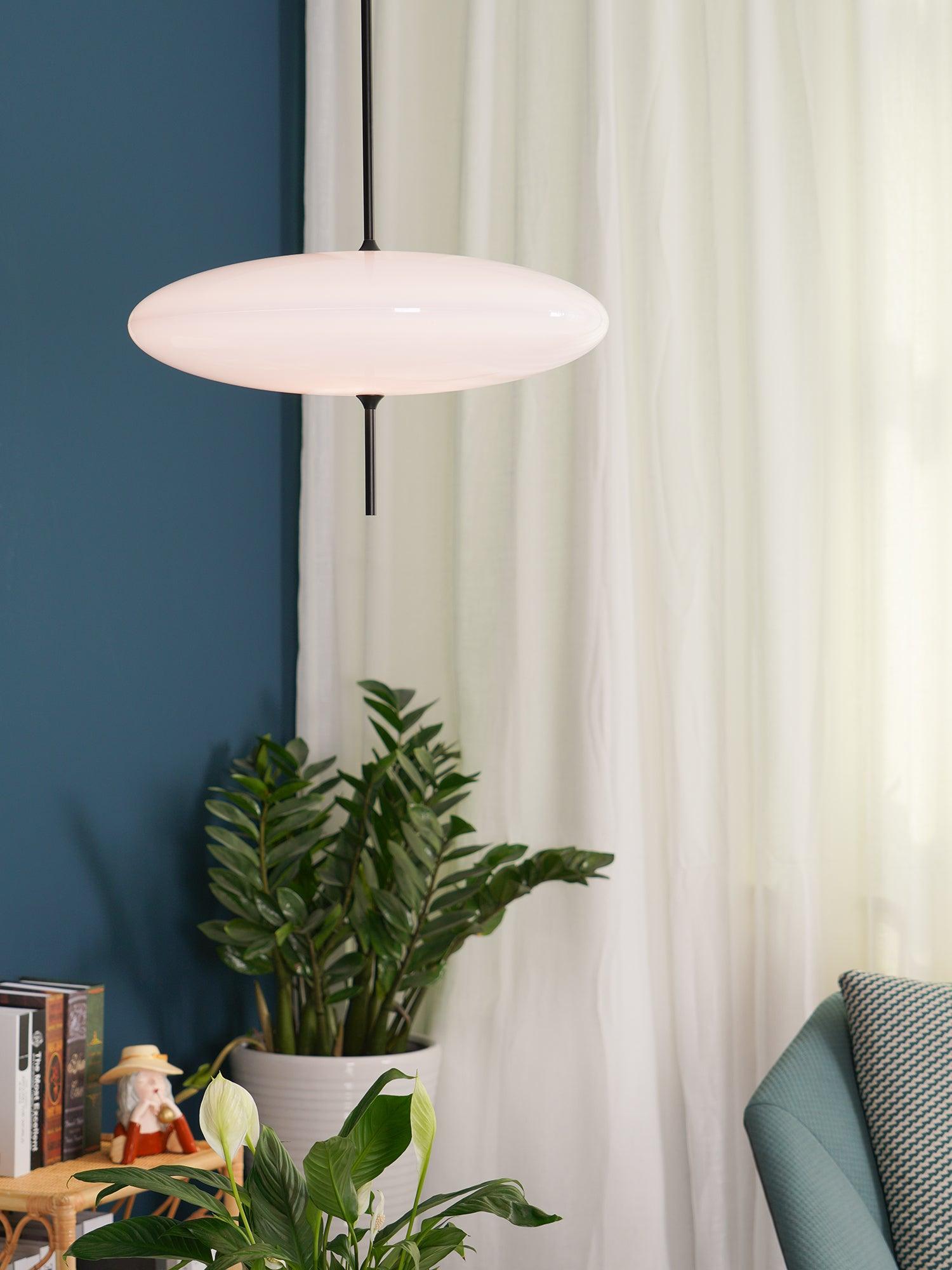 Model 2065 Mid Century Modern Pendant Lamp Opalescent Saucer Suspension Light