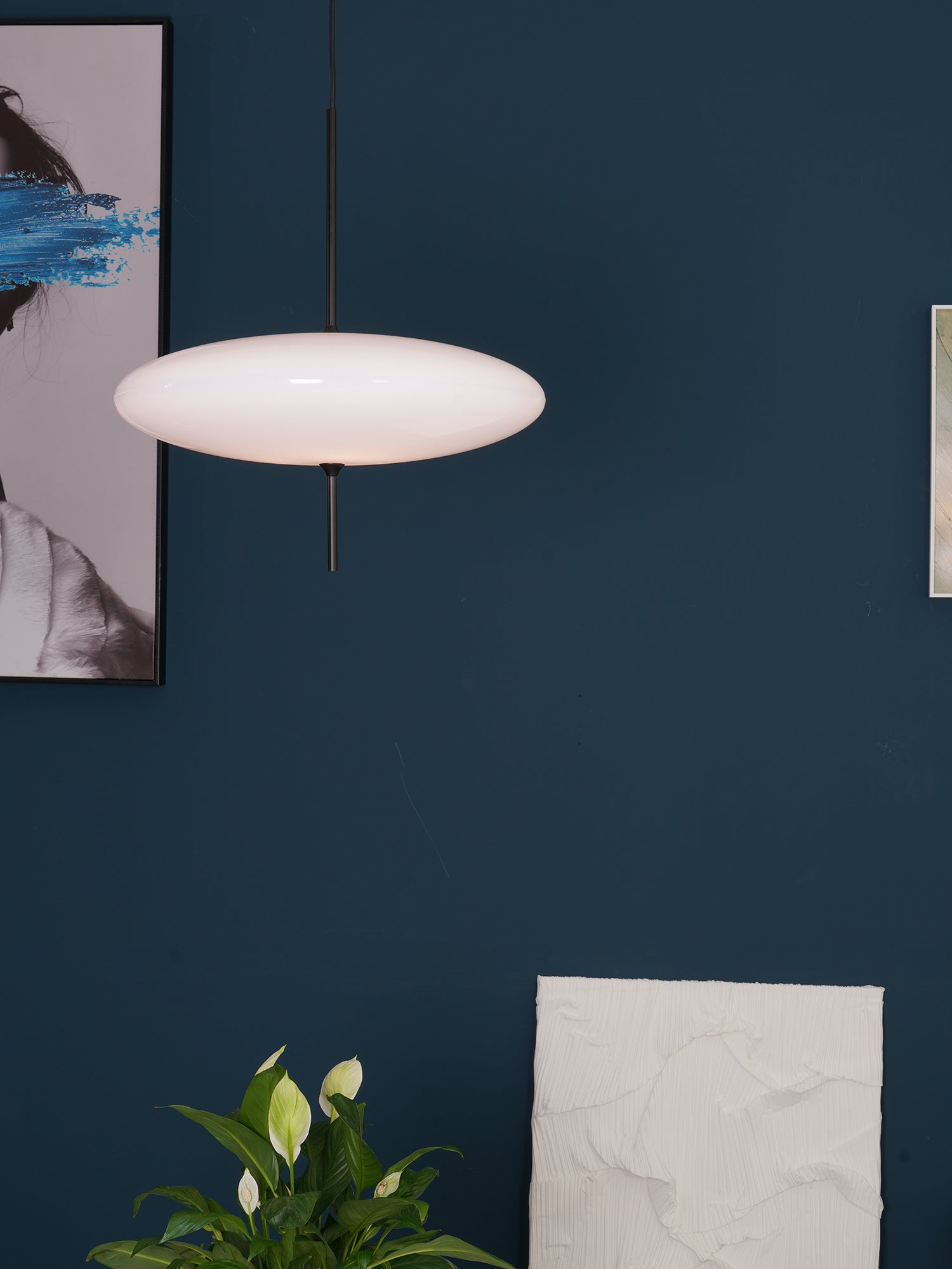 Model 2065 Mid Century Modern Pendant Lamp Opalescent Saucer Suspension Light