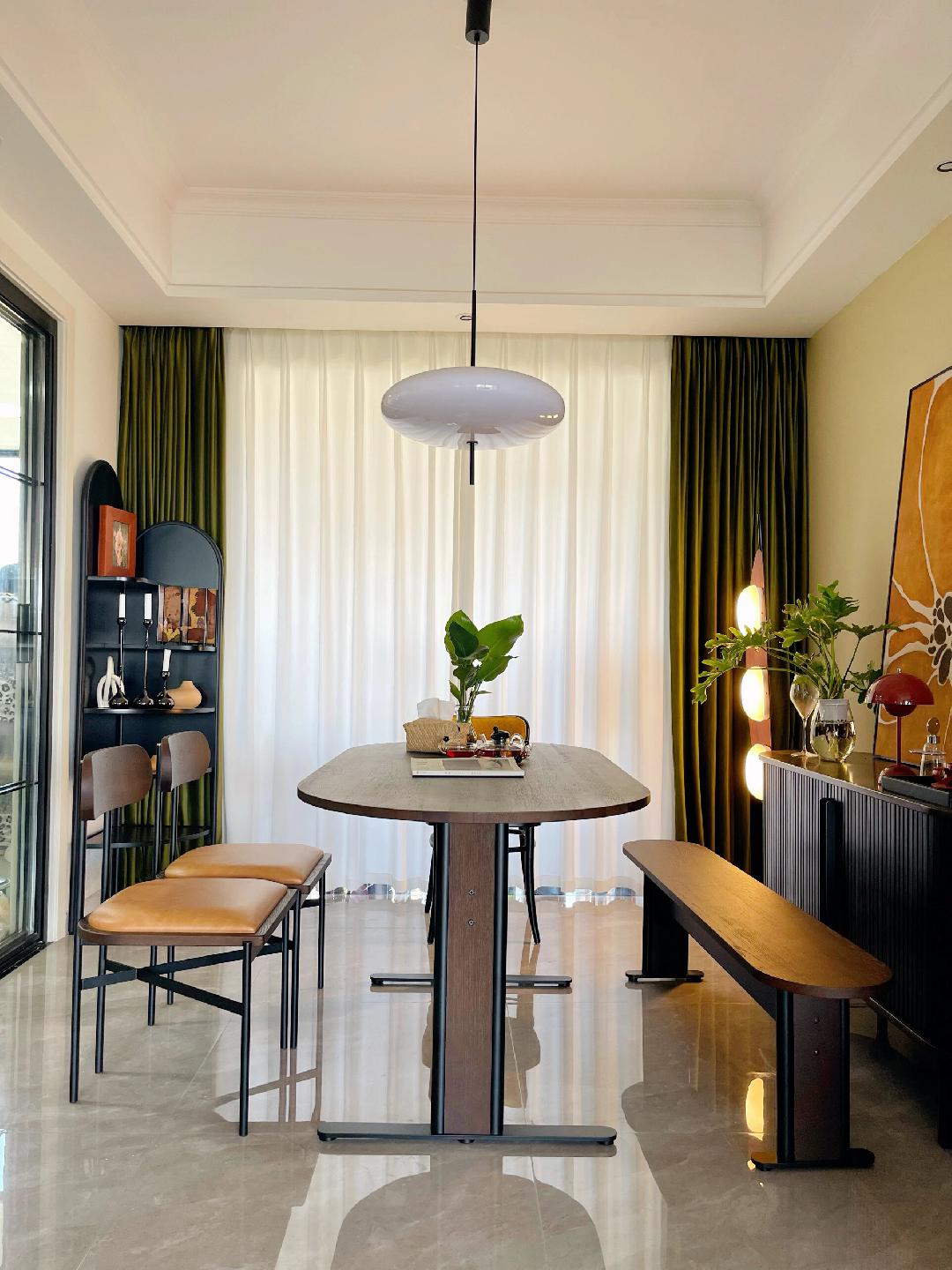 Model 2065 Mid Century Modern Pendant Lamp Opalescent Saucer Suspension Light