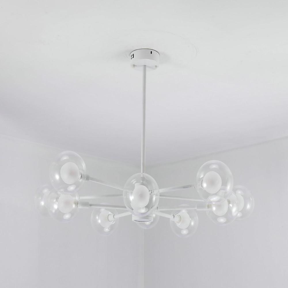 Modern 10 Light Glass LED Sputnik Chandelier White Contemporary Metal Pendant Lighting