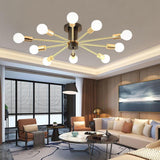 Modern 10 Light Gold Sputnik Chandelier Geometric Metal Flush Mount Ceiling Light for Living Room