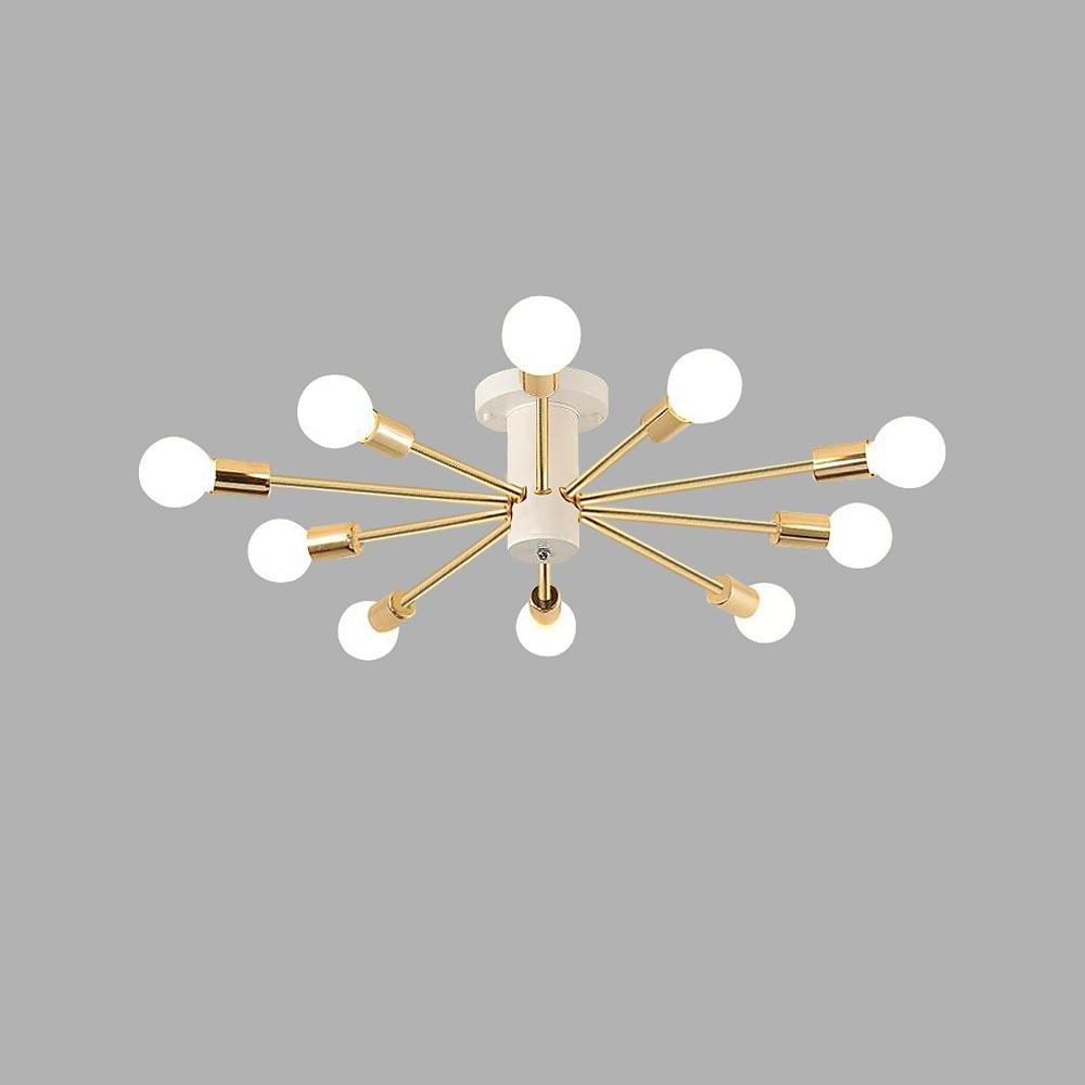 Modern 10 Light Gold Sputnik Chandelier Geometric Metal Flush Mount Ceiling Light for Living Room