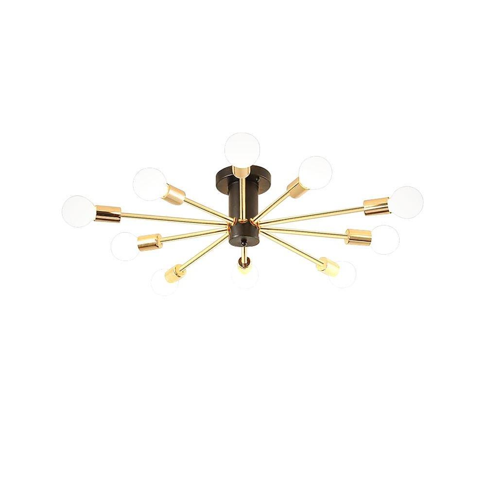 Modern 10 Light Gold Sputnik Chandelier Geometric Metal Flush Mount Ceiling Light for Living Room