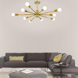 Modern 10 Light Sputnik Flush Mount Ceiling Chandelier Nordic Wood and Metal Fixture