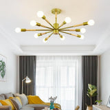 Modern 10 Light Sputnik Flush Mount Ceiling Chandelier Nordic Wood and Metal Fixture