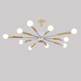 Modern 10 Light Sputnik Flush Mount Ceiling Chandelier Nordic Wood and Metal Fixture