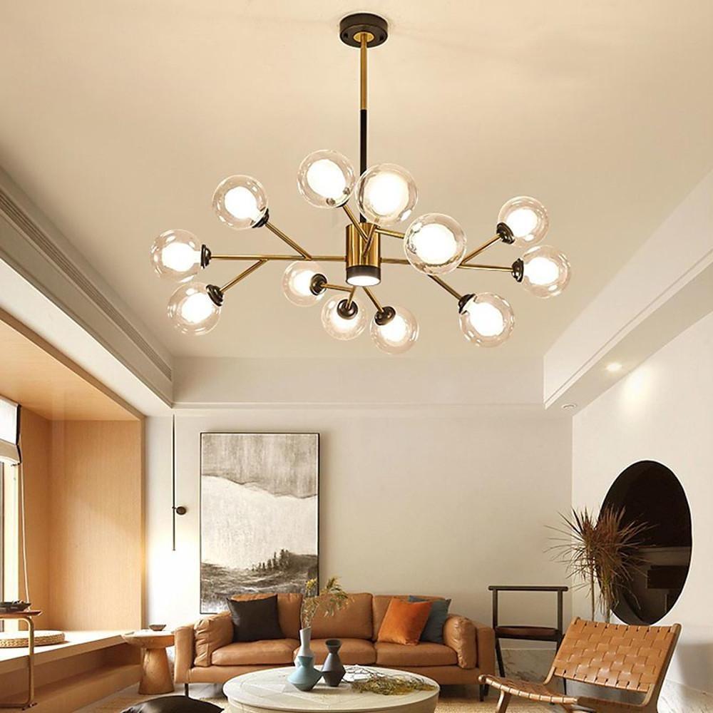 Modern 12 Light Glass Globe Sputnik Chandelier Mid Century Pendant Lighting for Living Room