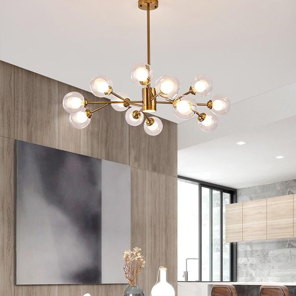 Modern 12 Light Glass Globe Sputnik Chandelier Mid Century Pendant Lighting for Living Room