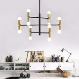 Modern 12 Light LED Sputnik Chandelier Black and Gold Mid Century Pendant Light for Living Room