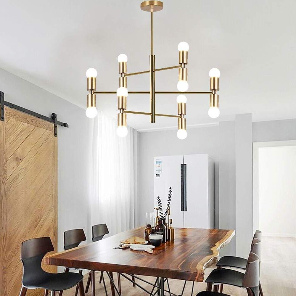 Modern 12 Light LED Sputnik Chandelier Black and Gold Mid Century Pendant Light for Living Room