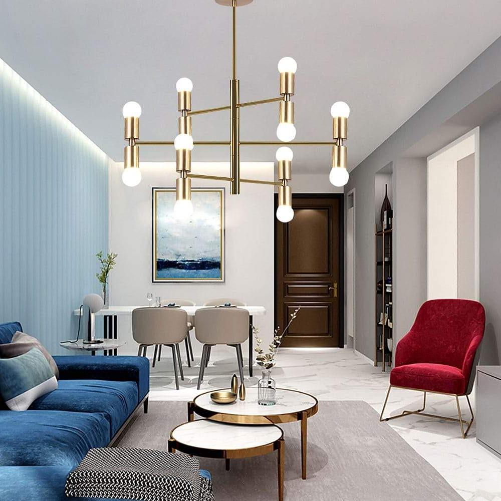 Modern 12 Light LED Sputnik Chandelier Black and Gold Mid Century Pendant Light for Living Room