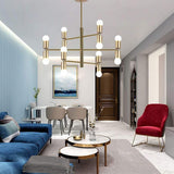 Modern 12 Light LED Sputnik Chandelier Black and Gold Mid Century Pendant Light for Living Room