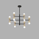 Modern 12 Light LED Sputnik Chandelier Black and Gold Mid Century Pendant Light for Living Room