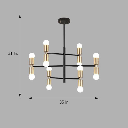 Modern 12 Light LED Sputnik Chandelier Black and Gold Mid Century Pendant Light for Living Room