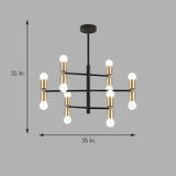 Modern 12 Light LED Sputnik Chandelier Black and Gold Mid Century Pendant Light for Living Room