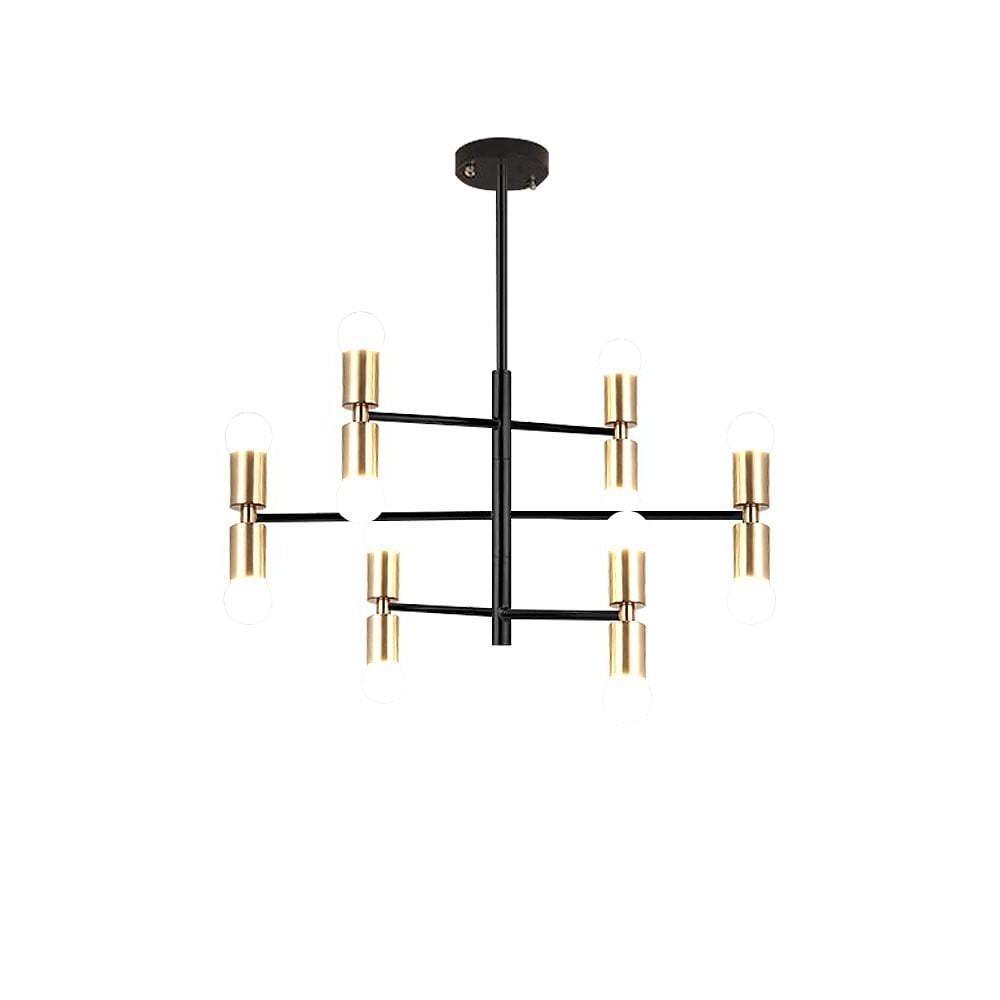 Modern 12 Light LED Sputnik Chandelier Black and Gold Mid Century Pendant Light for Living Room