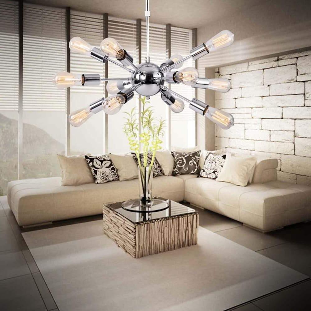 Modern 12 Light Sputnik Chandelier for Dining Room and Kitchen Mid Century Semi Flush Mount Ceiling Light