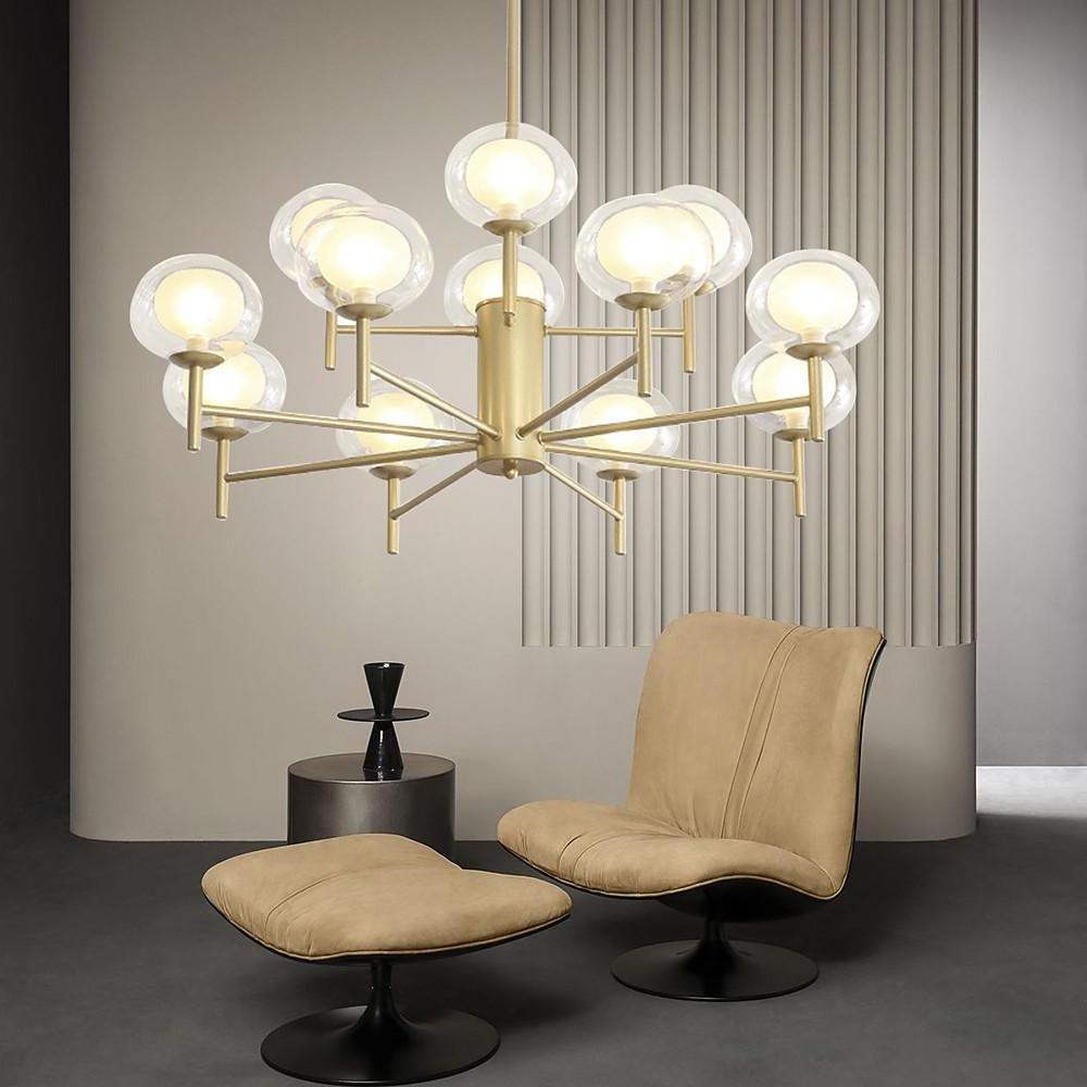 Modern 12 Light Sputnik Chandelier Nordic Metal and Glass Globe Pendant Light