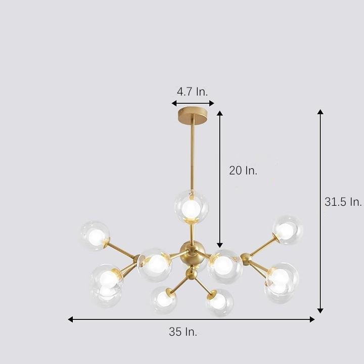 Modern 12 Light Starburst Sputnik Chandelier Gold and Black Glass Semi Flush Mount Ceiling Fixture