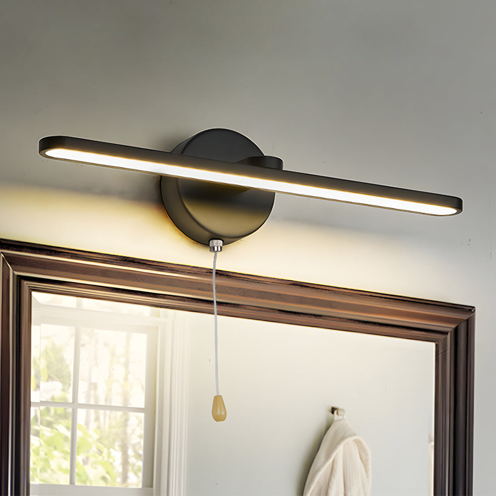 Modern 15.7 Inch LED Linear Bathroom Vanity Light with Pull Cord Switch in Black or Bronze