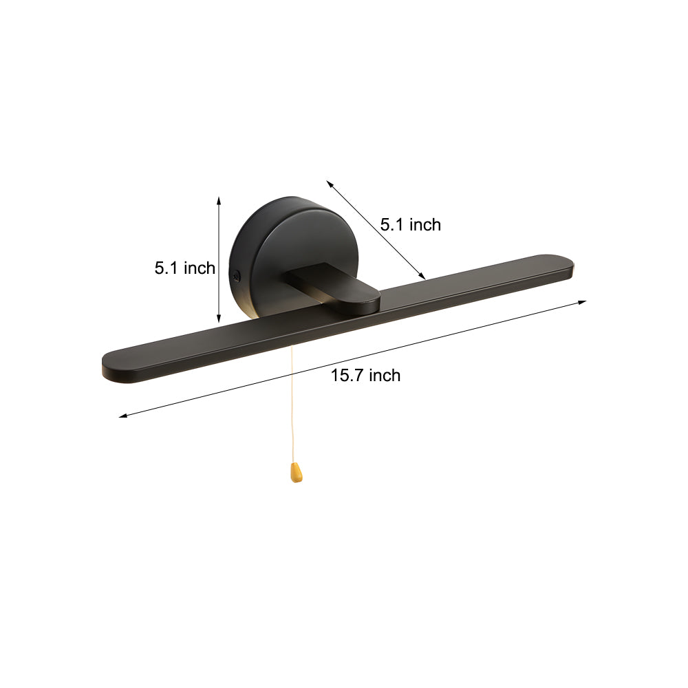 Modern 15.7 Inch LED Linear Bathroom Vanity Light with Pull Cord Switch in Black or Bronze
