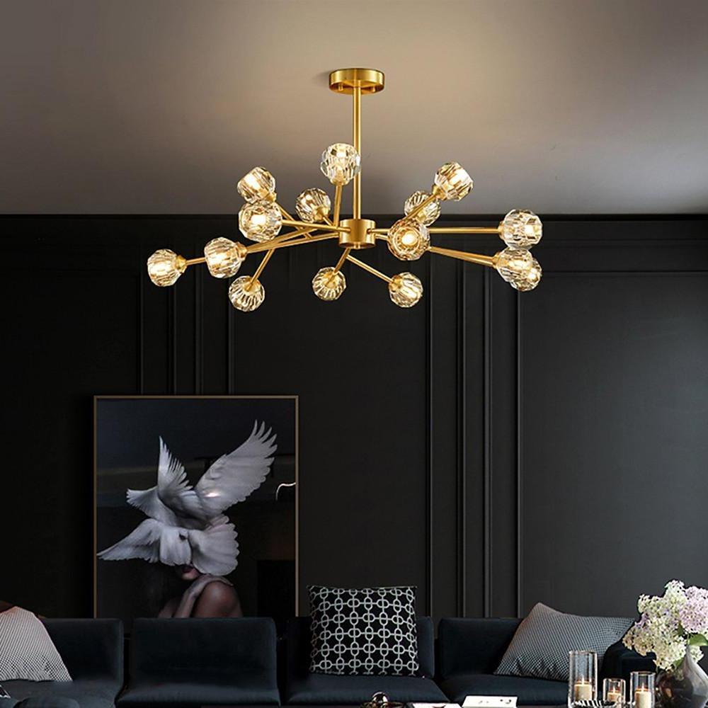 Modern 15 Light Crystal and Copper Sputnik Chandelier Elegant Gold Ceiling Fixture