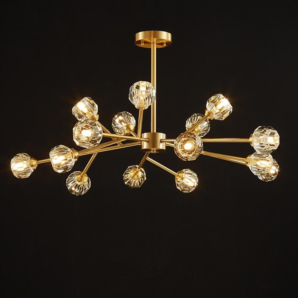 Modern 15 Light Crystal and Copper Sputnik Chandelier Elegant Gold Ceiling Fixture
