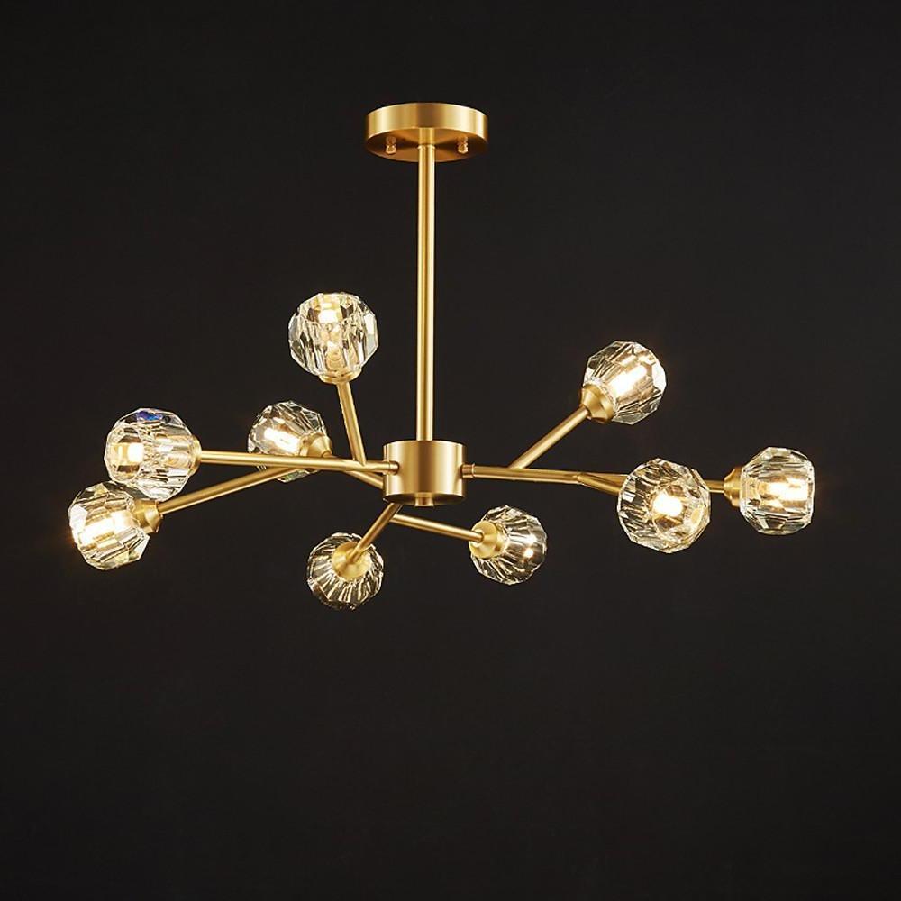 Modern 15 Light Crystal and Copper Sputnik Chandelier Elegant Gold Ceiling Fixture