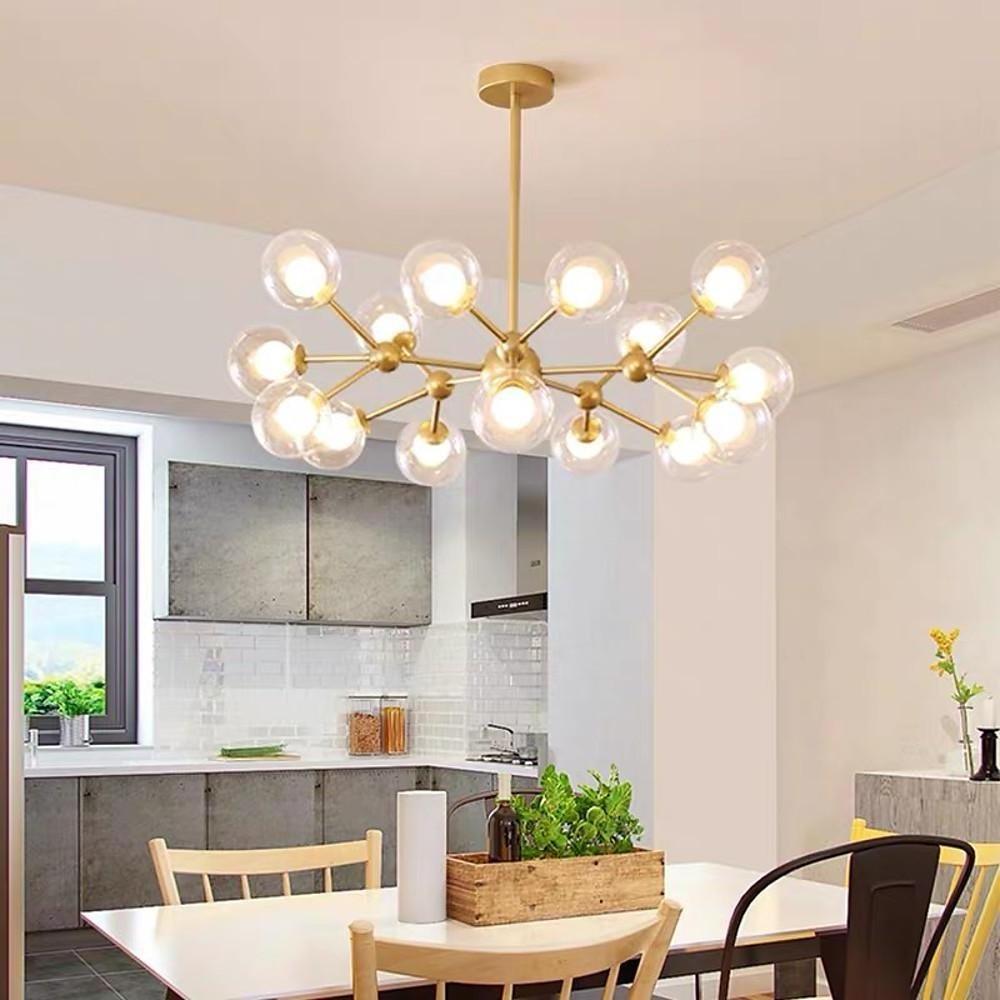 Modern 15 Light Sputnik Cluster Chandelier with Glass Globe Shades for Living Room